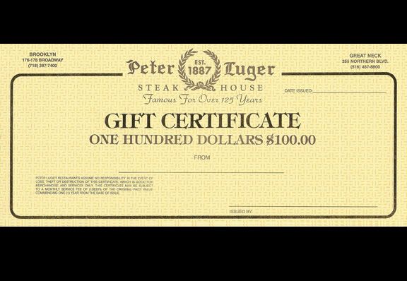 $100 Peter Luger Gift Certificate